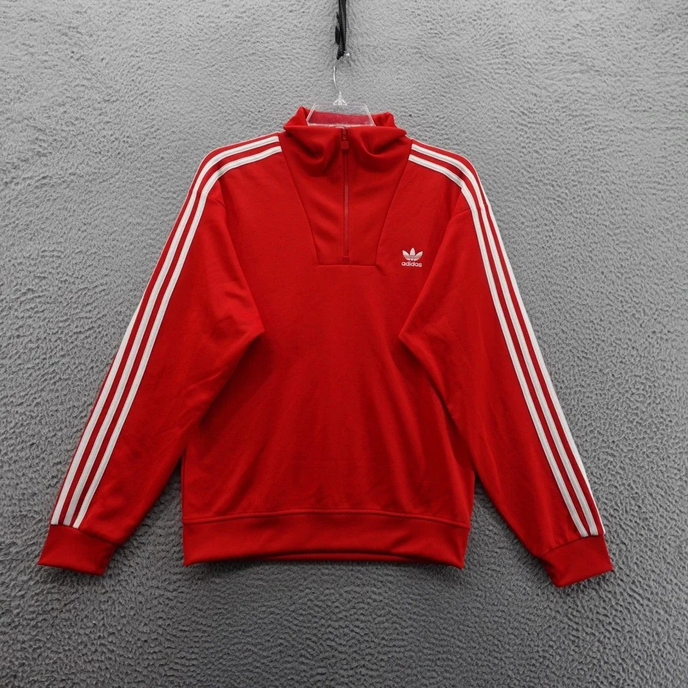 Adidas Mens‎ Funnelneck Track Jacket Small Red Originals 3 Stripe 1/4 Zip NEW